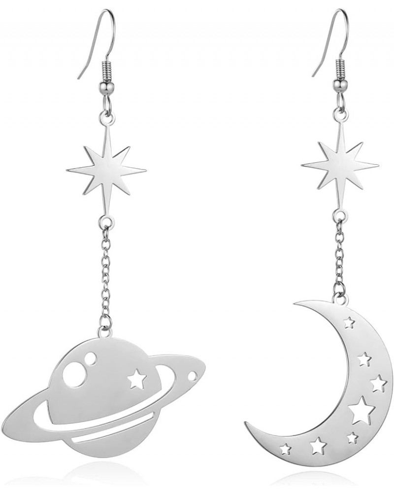 Space Dangle Earrings for Women Girls Asymmetrical Celestial Moon Star Saturn Earrings Dangling Crescent Moon Planet Drops Go...