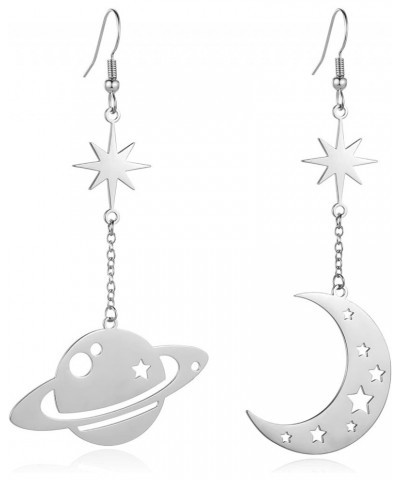 Space Dangle Earrings for Women Girls Asymmetrical Celestial Moon Star Saturn Earrings Dangling Crescent Moon Planet Drops Go...