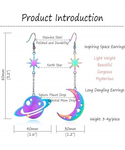 Space Dangle Earrings for Women Girls Asymmetrical Celestial Moon Star Saturn Earrings Dangling Crescent Moon Planet Drops Go...