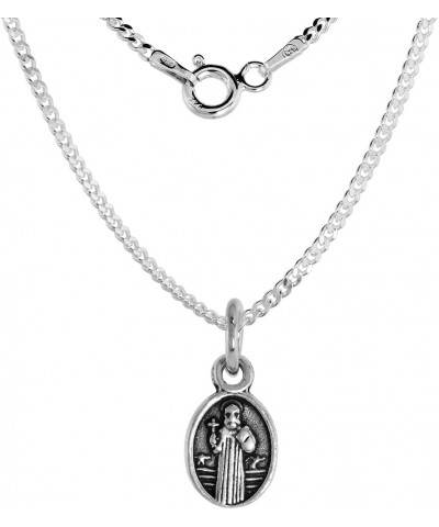 Very Tiny 3/8 inch Oval Sterling Silver St Benedict Medal Necklace Oxidized finish Available with or without Chain Pendent-No...