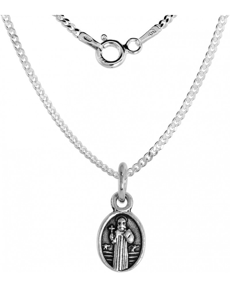 Very Tiny 3/8 inch Oval Sterling Silver St Benedict Medal Necklace Oxidized finish Available with or without Chain Pendent-No...