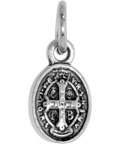 Very Tiny 3/8 inch Oval Sterling Silver St Benedict Medal Necklace Oxidized finish Available with or without Chain Pendent-No...