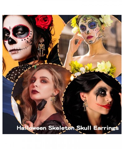 Halloween Skeleton Skull Earrings for Women Bling Rhinestone Crystal Gothic Skull Earring Halloween Theme Jewelry Gift Charm ...