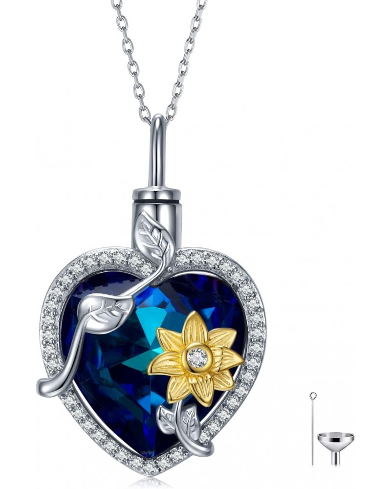 Sunflower Urn Necklace for Ashes Cremation Jewelry 925 Sterling Silver Created Crystal Heart Ashes Keepsake Urns Pendant Neck...