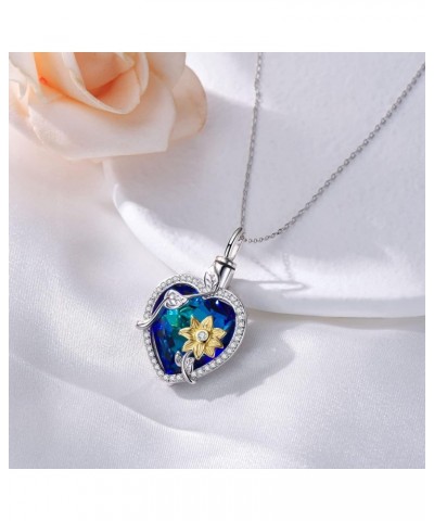 Sunflower Urn Necklace for Ashes Cremation Jewelry 925 Sterling Silver Created Crystal Heart Ashes Keepsake Urns Pendant Neck...