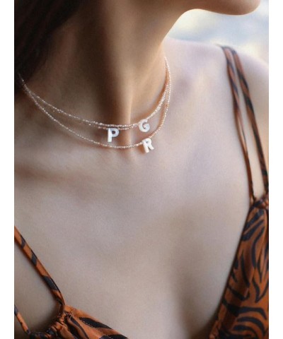 Beaded Initial Necklace with Pearl Letter Boho Summer Beach Layering Choker Necklace for Women M $7.83 Necklaces