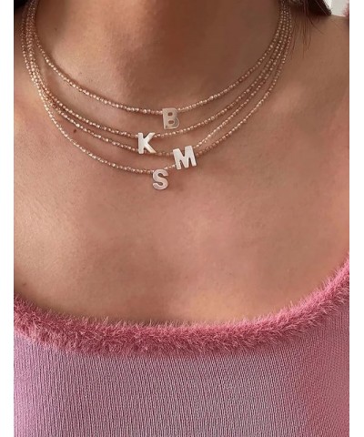 Beaded Initial Necklace with Pearl Letter Boho Summer Beach Layering Choker Necklace for Women M $7.83 Necklaces