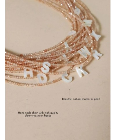 Beaded Initial Necklace with Pearl Letter Boho Summer Beach Layering Choker Necklace for Women M $7.83 Necklaces