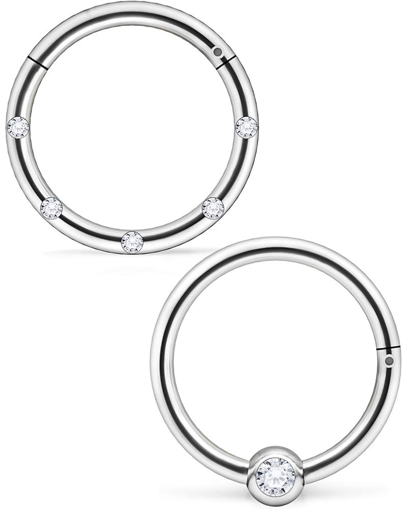 0.39in(10mm) D, 16G Segment Rings. Surgical Steel Septum Ring Segment Nose Septum Hoop Ring Crystal inlaidy Seamless Hinged C...