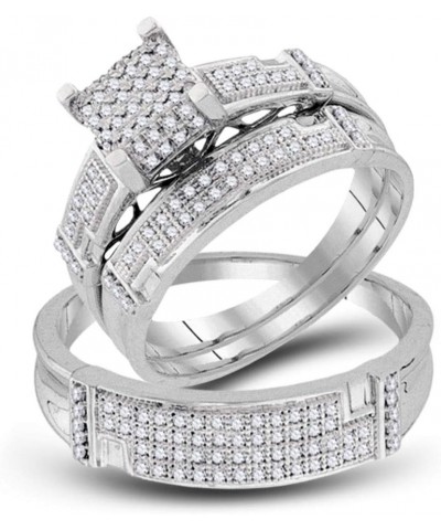 10kt White Gold Trio His & Hers Round Diamond Square Matching Bridal Wedding Ring Band Set 1/2 Cttw Women 8 Mens 11 $294.06 Sets