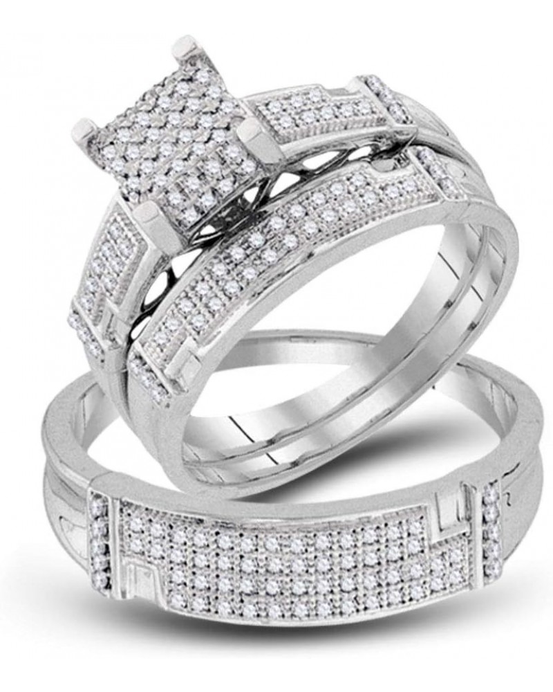 10kt White Gold Trio His & Hers Round Diamond Square Matching Bridal Wedding Ring Band Set 1/2 Cttw Women 8 Mens 11 $294.06 Sets