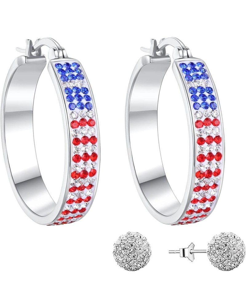 Silver Plated Crystal Hoop Earrings, Circle Hoop Earrings For Women Fashion Jewelry Patriotic earrings $8.99 Earrings