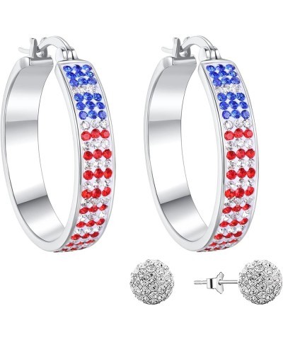 Silver Plated Crystal Hoop Earrings, Circle Hoop Earrings For Women Fashion Jewelry Patriotic earrings $8.99 Earrings