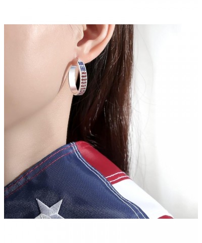 Silver Plated Crystal Hoop Earrings, Circle Hoop Earrings For Women Fashion Jewelry Patriotic earrings $8.99 Earrings