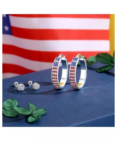 Silver Plated Crystal Hoop Earrings, Circle Hoop Earrings For Women Fashion Jewelry Patriotic earrings $8.99 Earrings