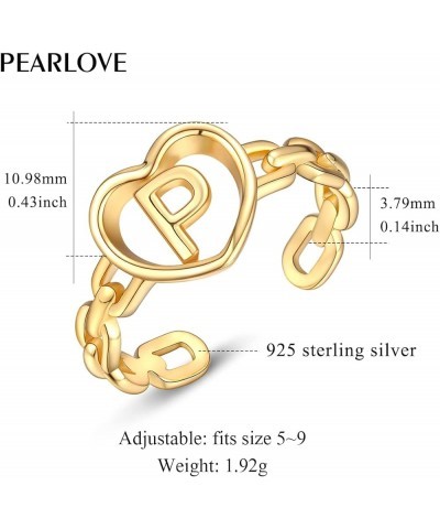 925 Sterling Silver Adjustable Initial Rings for Women Stackable 18K Gold Plated A-Z Letter Chain Link Rings P $5.25 Rings