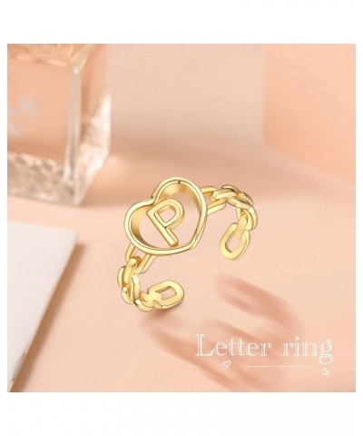 925 Sterling Silver Adjustable Initial Rings for Women Stackable 18K Gold Plated A-Z Letter Chain Link Rings P $5.25 Rings