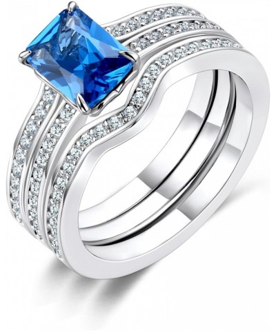 Three-in-One Sapphire Rings Set for Women and Girls, 14K White Gold Plated Blue Cubic Zirconia Promise Engagement Wedding Ban...