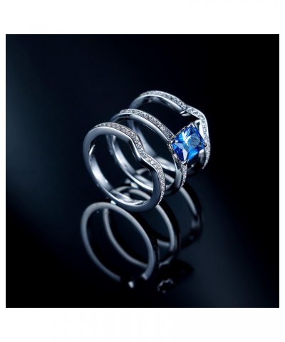 Three-in-One Sapphire Rings Set for Women and Girls, 14K White Gold Plated Blue Cubic Zirconia Promise Engagement Wedding Ban...