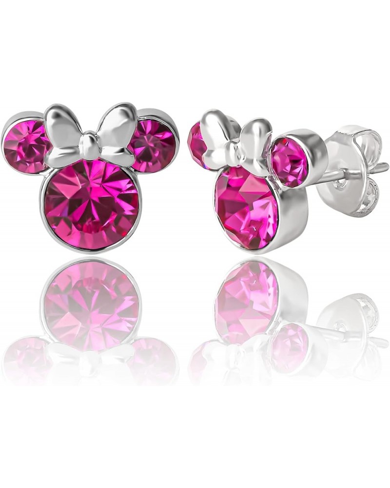 Womens Minnie Mouse Birthstone Stud Earrings - Minnie Mouse Earrings - Birthstone Jewelry - Jewelry October-Fuchsia Crystal $...