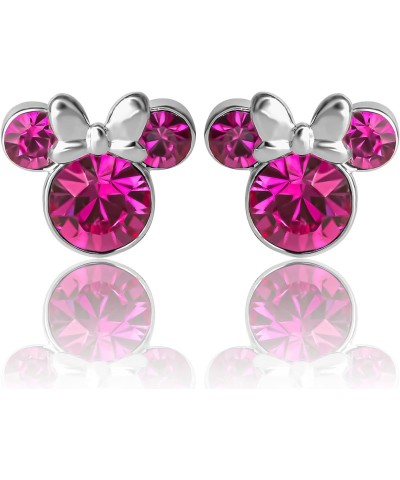 Womens Minnie Mouse Birthstone Stud Earrings - Minnie Mouse Earrings - Birthstone Jewelry - Jewelry October-Fuchsia Crystal $...