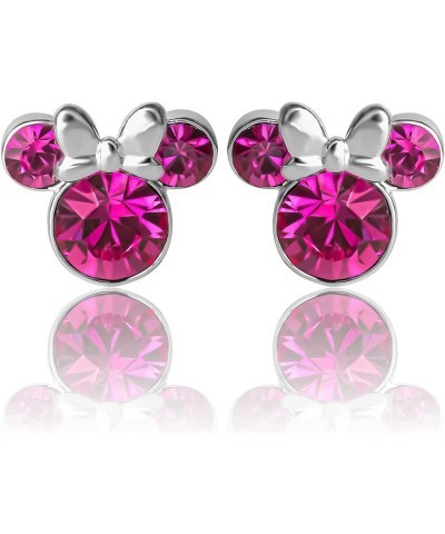 Womens Minnie Mouse Birthstone Stud Earrings - Minnie Mouse Earrings - Birthstone Jewelry - Jewelry October-Fuchsia Crystal $...