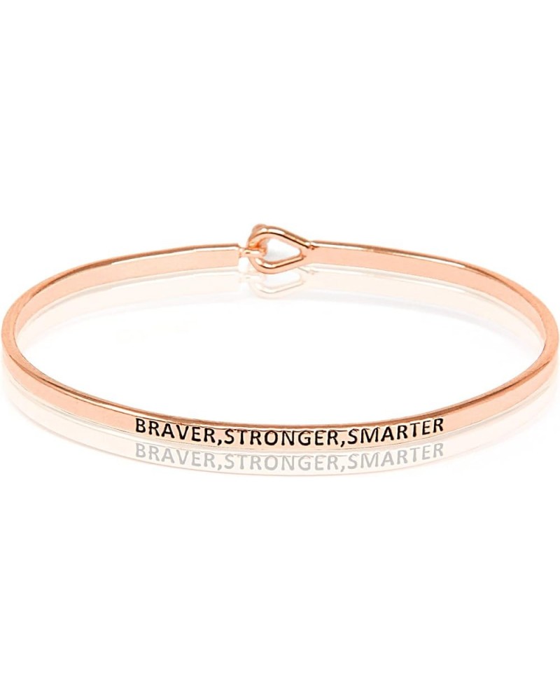 SM Inspirational Positive Message Engraved Thin Cuff Bangle Bracelets for Women Braver,Stronger,Smarter - Rose gold $9.43 Bra...