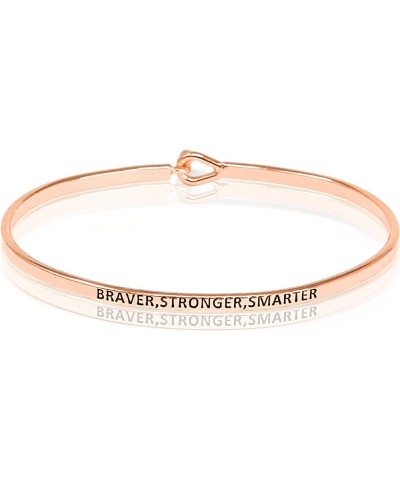 SM Inspirational Positive Message Engraved Thin Cuff Bangle Bracelets for Women Braver,Stronger,Smarter - Rose gold $9.43 Bra...