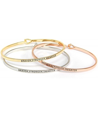 SM Inspirational Positive Message Engraved Thin Cuff Bangle Bracelets for Women Braver,Stronger,Smarter - Rose gold $9.43 Bra...