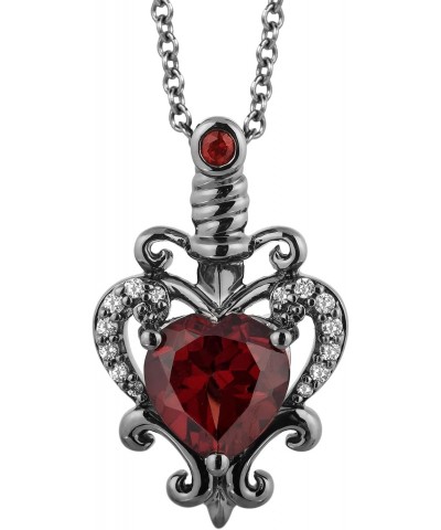 Enchanted Disney Fine Jewelry Black Rhodium over Sterling Silver Evil Queen Dagger Pendant with 1/15 CTTW Diamonds and Red Ga...