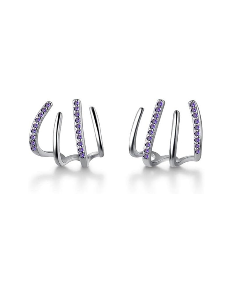 925 Sterling Silver Color CZ Cuff Earrings Studs for Women Teen Girls Claw Huggie Earrings Piercings Wrap E-Purple $10.00 Ear...