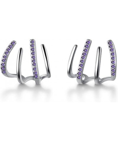 925 Sterling Silver Color CZ Cuff Earrings Studs for Women Teen Girls Claw Huggie Earrings Piercings Wrap E-Purple $10.00 Ear...