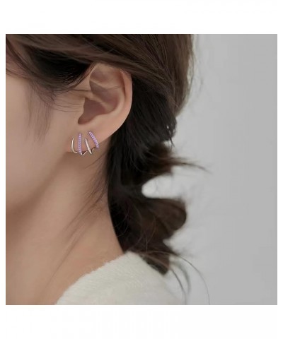 925 Sterling Silver Color CZ Cuff Earrings Studs for Women Teen Girls Claw Huggie Earrings Piercings Wrap E-Purple $10.00 Ear...