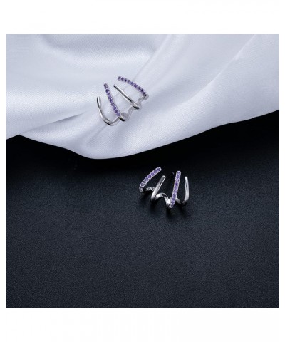 925 Sterling Silver Color CZ Cuff Earrings Studs for Women Teen Girls Claw Huggie Earrings Piercings Wrap E-Purple $10.00 Ear...