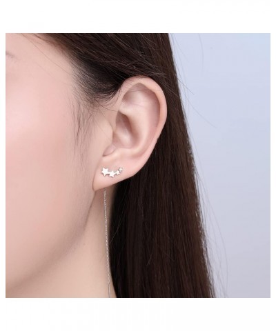 Chain Threader Earrings Long Chain Dangling Earrings Pull Through Earrings for Multiple Piercing Star-Silver $7.53 Earrings