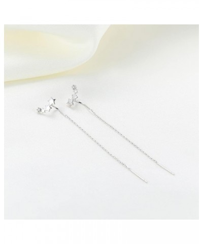 Chain Threader Earrings Long Chain Dangling Earrings Pull Through Earrings for Multiple Piercing Star-Silver $7.53 Earrings