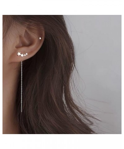 Chain Threader Earrings Long Chain Dangling Earrings Pull Through Earrings for Multiple Piercing Star-Silver $7.53 Earrings