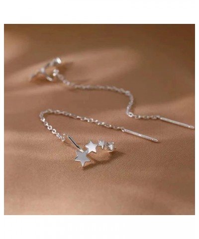 Chain Threader Earrings Long Chain Dangling Earrings Pull Through Earrings for Multiple Piercing Star-Silver $7.53 Earrings