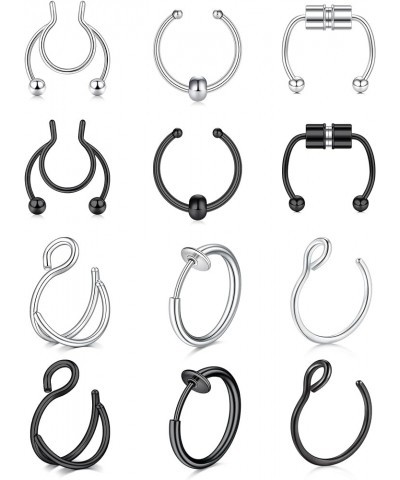 Fake Nose Ring Fake Septum Fake Nose Rings Faux Nose Rings for Women Fake Nose Piercing Clip On Nose Ring non Piercing Fake N...