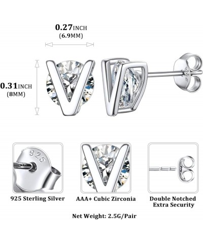 Small Initial Stud Earrings for Women, 925 Sterling Silver Cubic Zirconia Letter Earrings Hypoallergenic (with Gift Box) V $1...