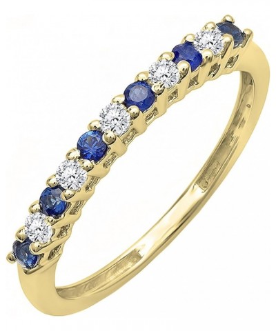 Alternate Round Blue Sapphire & White Diamond Stackable Wedding Band in 10K Gold 4 Yellow Gold $135.12 Bracelets