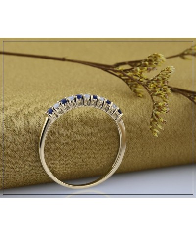 Alternate Round Blue Sapphire & White Diamond Stackable Wedding Band in 10K Gold 4 Yellow Gold $135.12 Bracelets