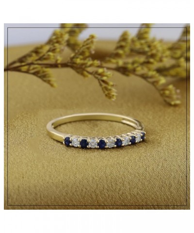 Alternate Round Blue Sapphire & White Diamond Stackable Wedding Band in 10K Gold 4 Yellow Gold $135.12 Bracelets