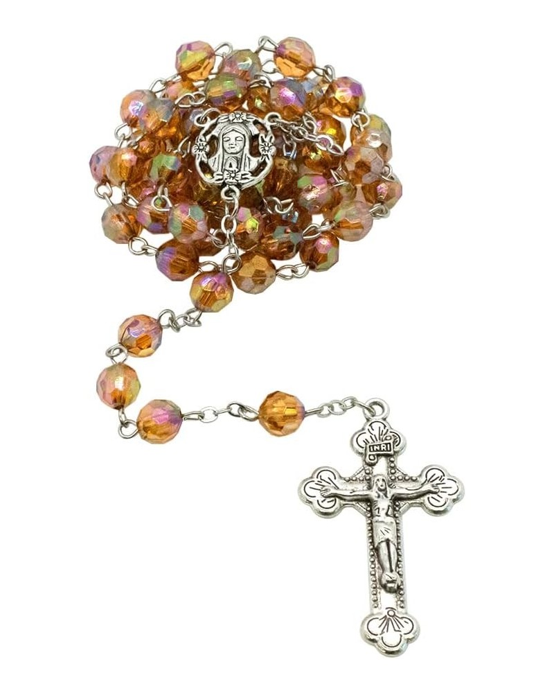 Birthstone Rosary | Multi-Faceted Iridescent Beads with Silver-Tone Center Medal and Crucifix | Great Catholic Gift for First...