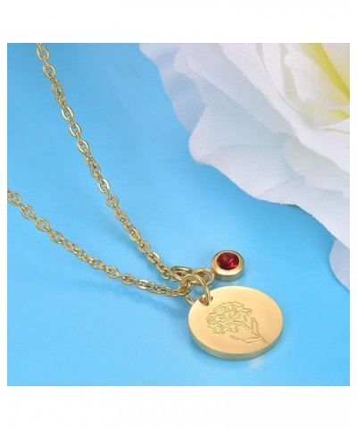 Birthday Gifts for Her Birth Flower Necklaces, 18K Gold Plated Dainty Birth Month Floral Birthstone Disc Coin Pendant Necklac...