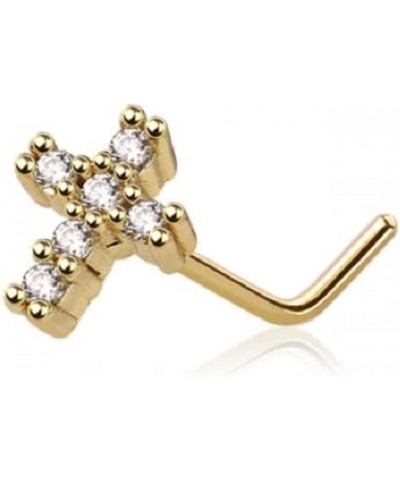 20GA 316L Stainless Steel CZ Crystal Paved Cross Top L-Bend Nose Stud Gold Tone $7.70 Body Jewelry