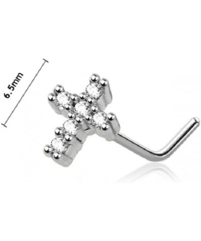 20GA 316L Stainless Steel CZ Crystal Paved Cross Top L-Bend Nose Stud Gold Tone $7.70 Body Jewelry