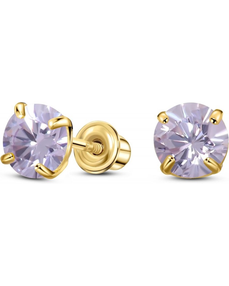 Solid 14K Gold Round Solitaire Simulated-Birthstone Minimalist Stud Earring with Comfort Screw Backing 5mm 06-June $19.98 Ear...