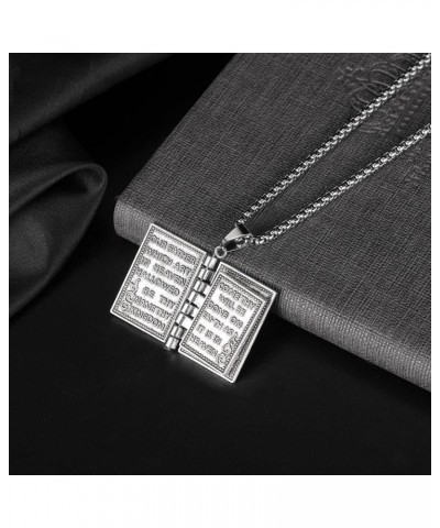 Silver Alloy Bible Book Pendant Stainless Steel Chain Necklace Mens Womens $6.62 Necklaces