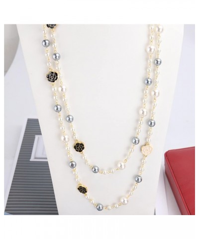 Fashion jewellery designer camellia and pearl Long collarbone necklace for women imitation pearl necklace gift $11.33 Necklaces